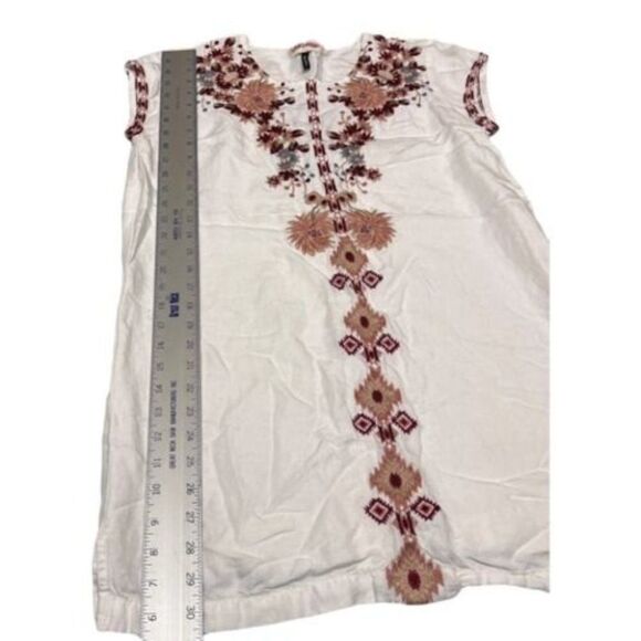 Driftwood Tunic‎ Linen Dress Floral Embroidered Bohemian Mini Burgundy Layer - Picture 5 of 13